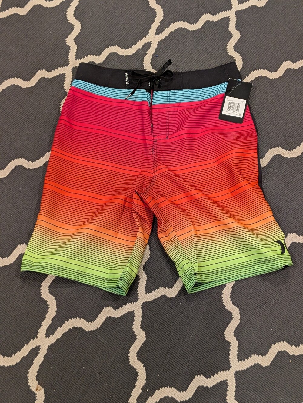 NWT Hurley Boys Board Shorts Ombre Sunset Stripe Surf Beach Swim Summer 14